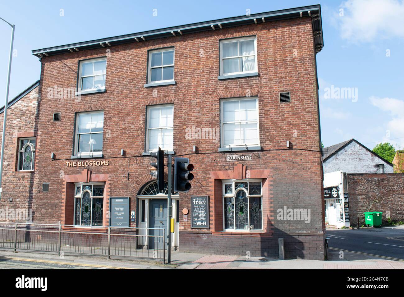 The Blossoms public house on Buxton Road Stockport UK. Robinsons brewery. Stock Photo