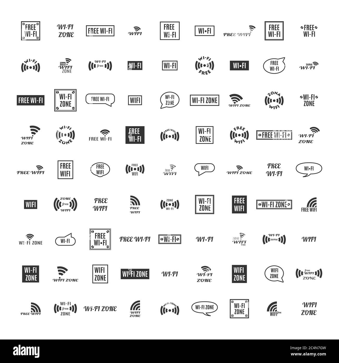Set of various wireless icons isolated on a white background. Flat ...