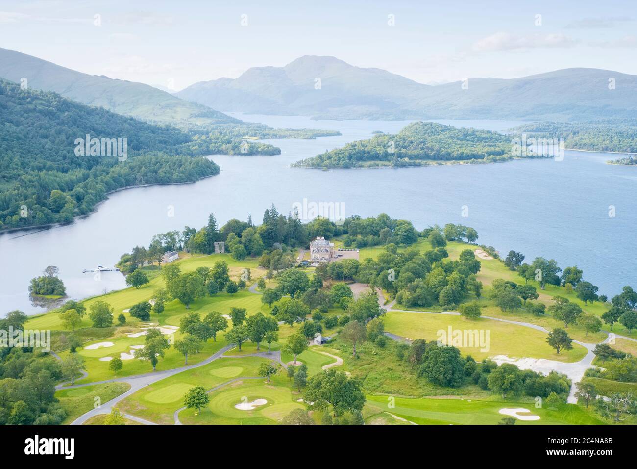 Loch Lomond golf course aerial view Scotland  Stock Photo