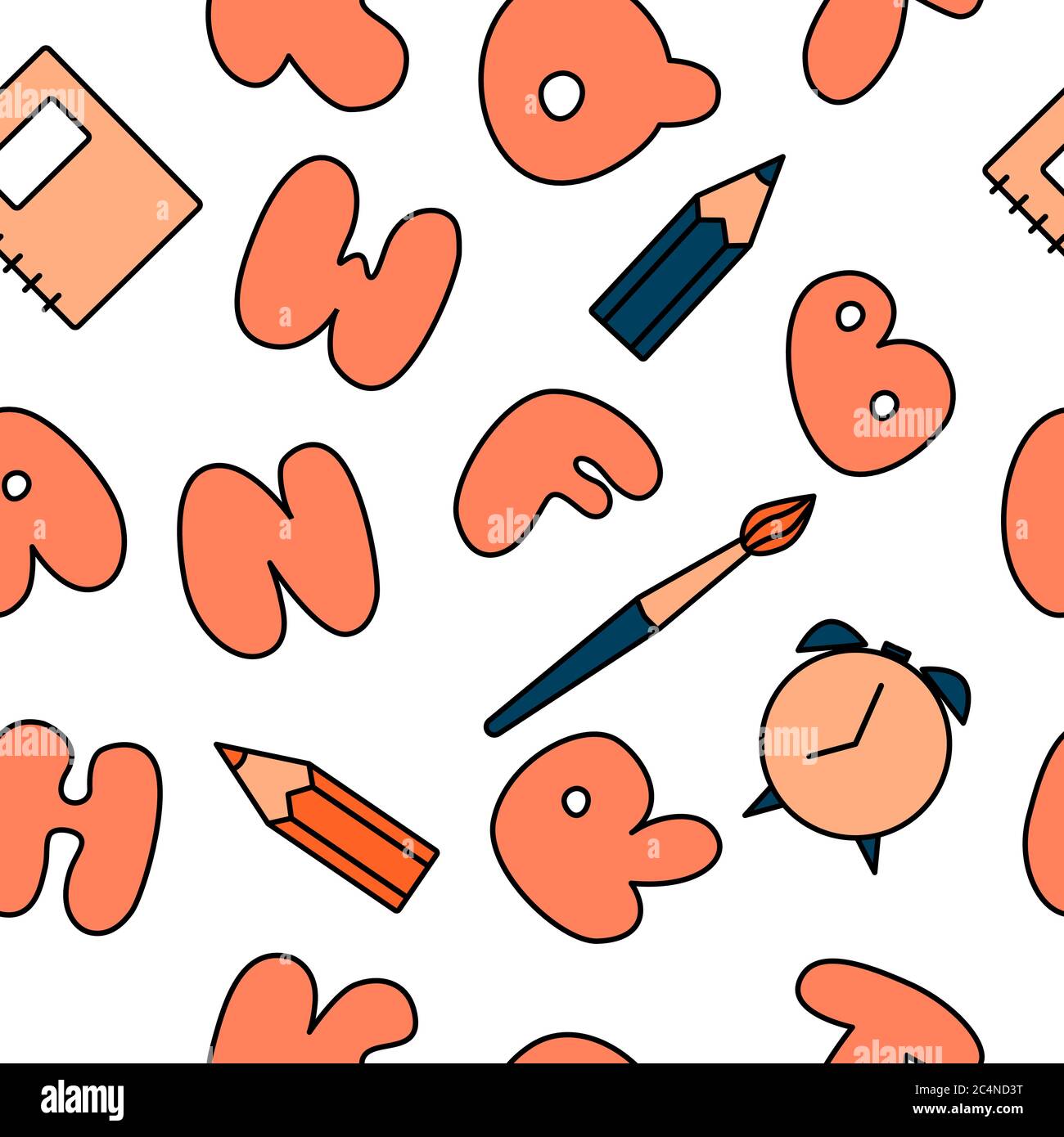 Multicolored seamless pattern. Chubby colored abc. Color cartoon lettering texture Stock Vector