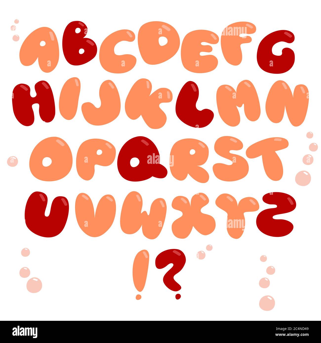 Bubble alphabet. Colored lettering for kids design. Set of multicolored bright letters for inscriptions Stock Vector