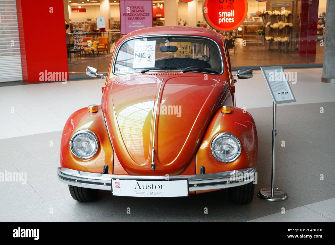 POZNAN, POLAND - Jun 07, 2020: Front of a orange vintage Austor exhibition  Volkswagen Beetle car in the Galeria Malta shopping mall. Classic vehicle i  Stock Photo - Alamy