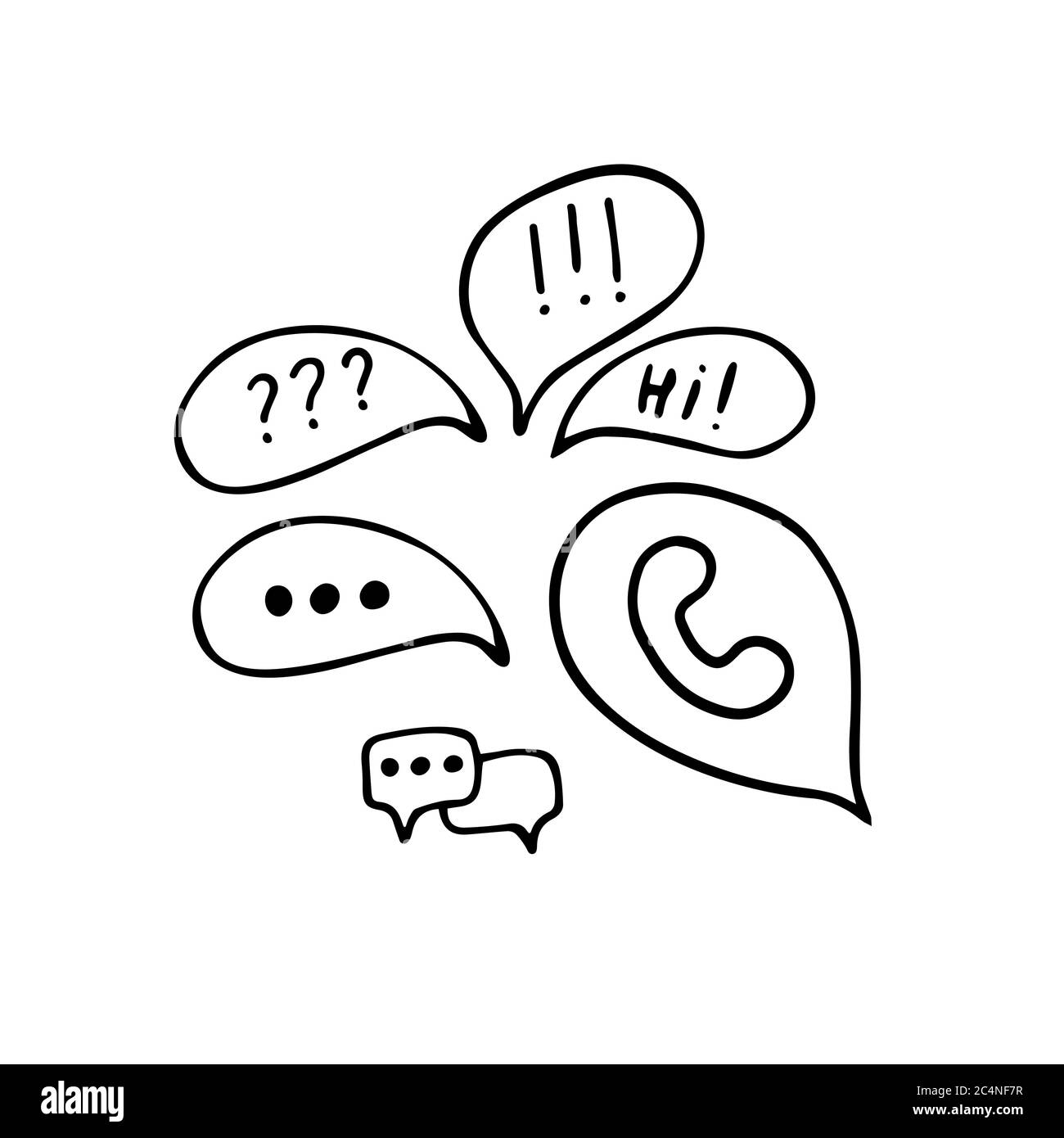 Speech Bubble Doodle Set. Hand Drawn Sketch Chat Message Icon Isolated on White Background. Vector Illustration. Stock Vector