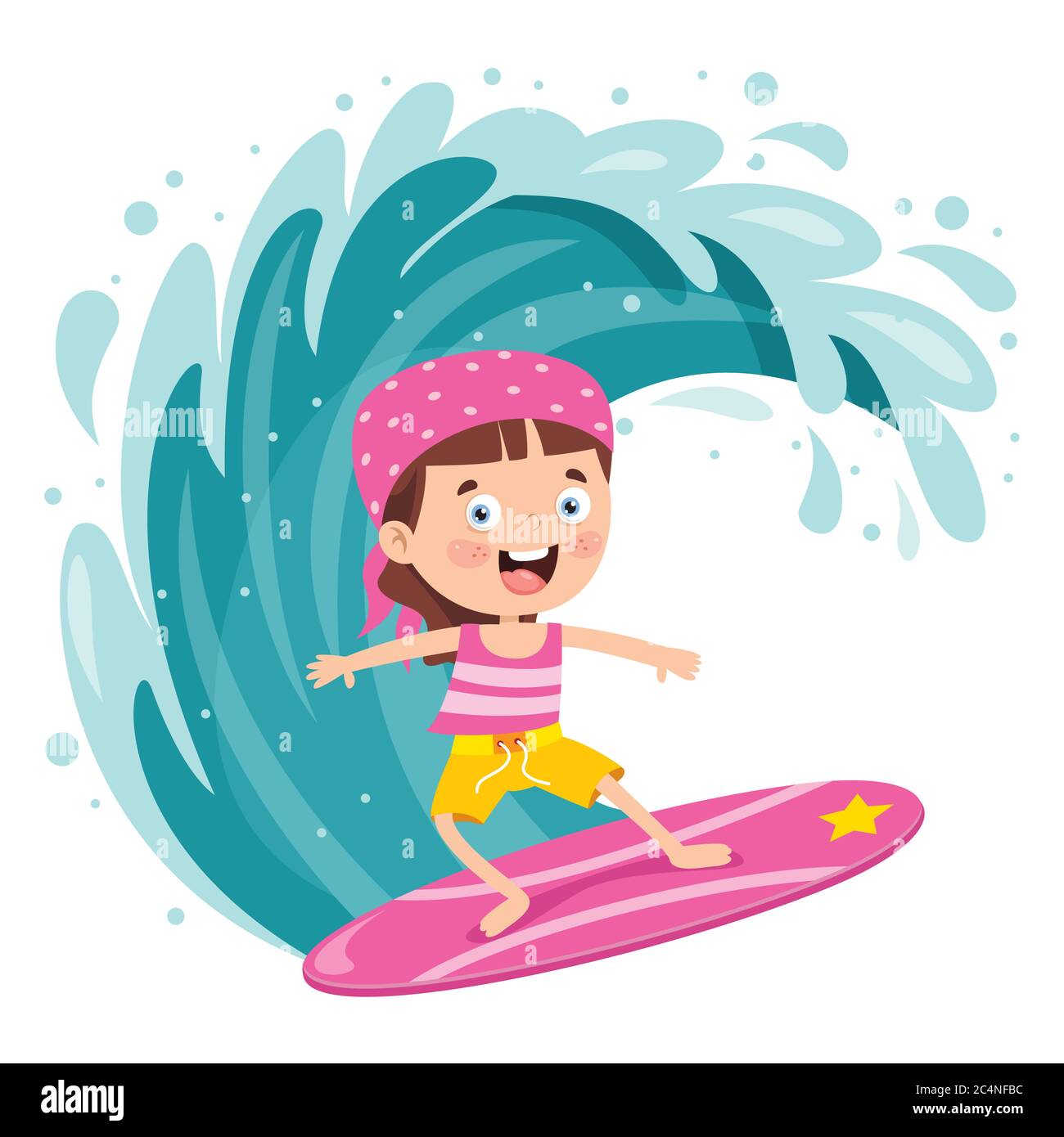 Happy Cartoon Character Surfing At Sea Stock Vector Image & Art - Alamy