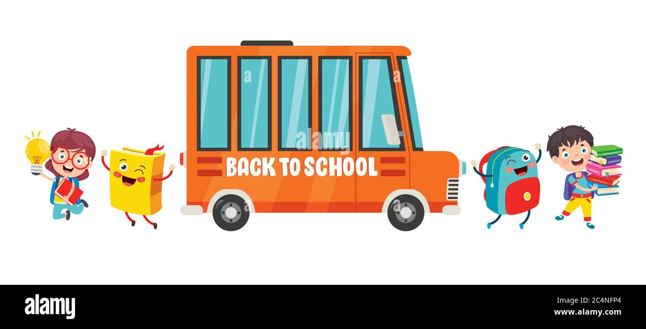 Happy Children And School Bus Stock Vector Image & Art - Alamy