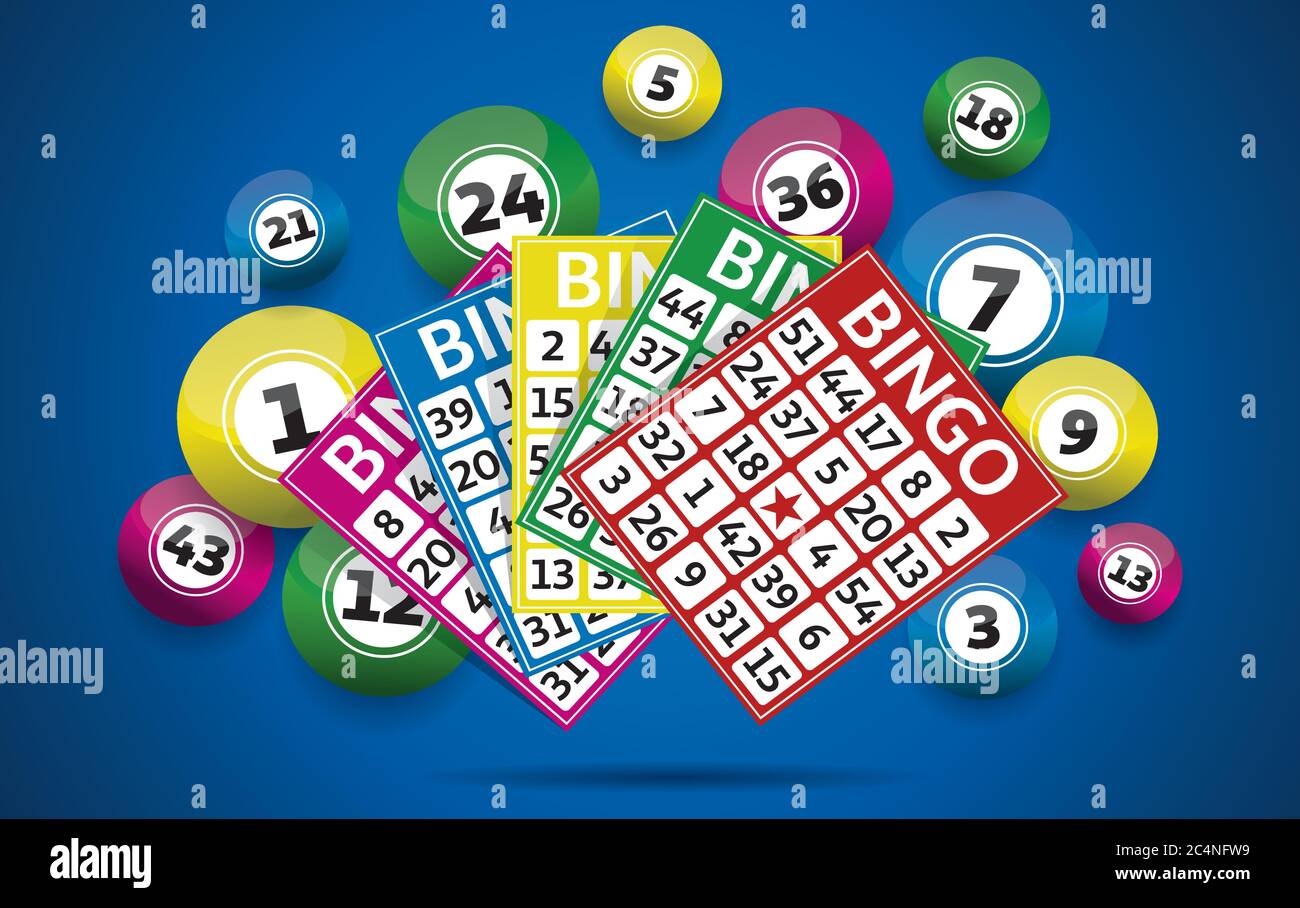 Bingo lottery balls and bingo cards concept vector illustration Stock