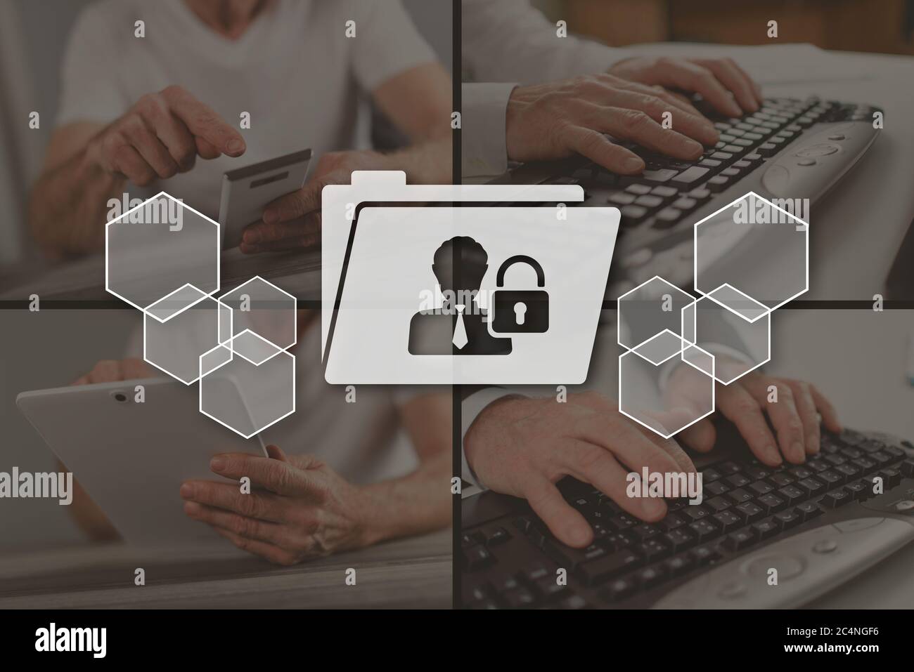 Personal data security concept illustrated by pictures on background ...