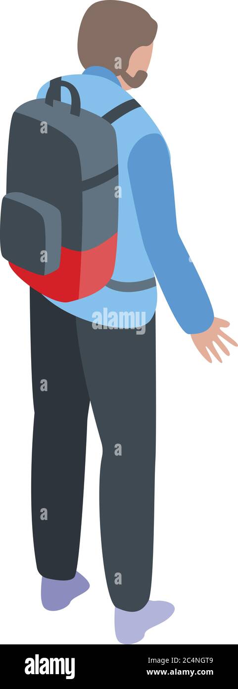 Boy backpack emigration icon, isometric style Stock Vector