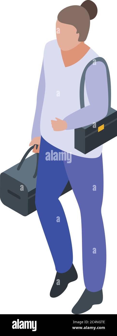 Woman climate immigrant icon, isometric style Stock Vector