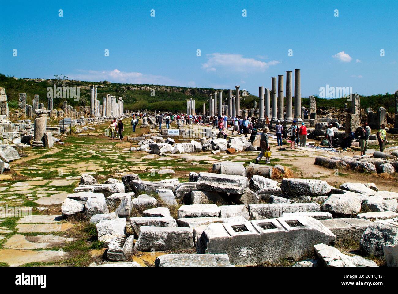 Perge, Turkey - April 12, 2009: Unidentified people in ancient city of  Perge, former capital of Greek Pamphylia county Stock Photo