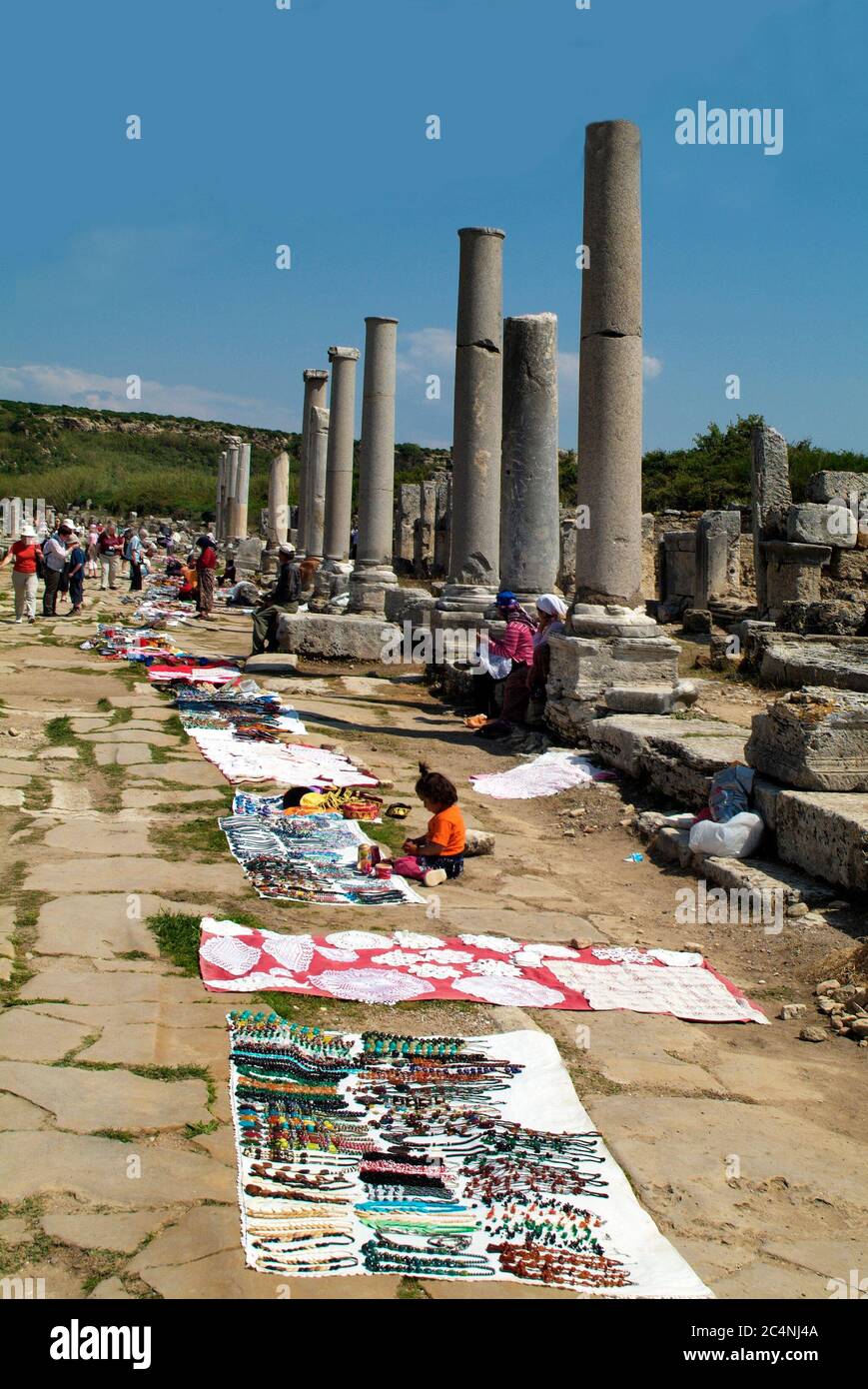 Perge, Turkey - April 12, 2009: Unidentified people in ancient city of  Perge, former capital of Greek Pamphylia county Stock Photo