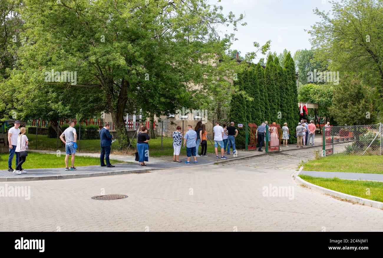 Gniezno / Poland - 06.28.2020: Queue to a polling station, presidential election 2020 in Poland Stock Photo