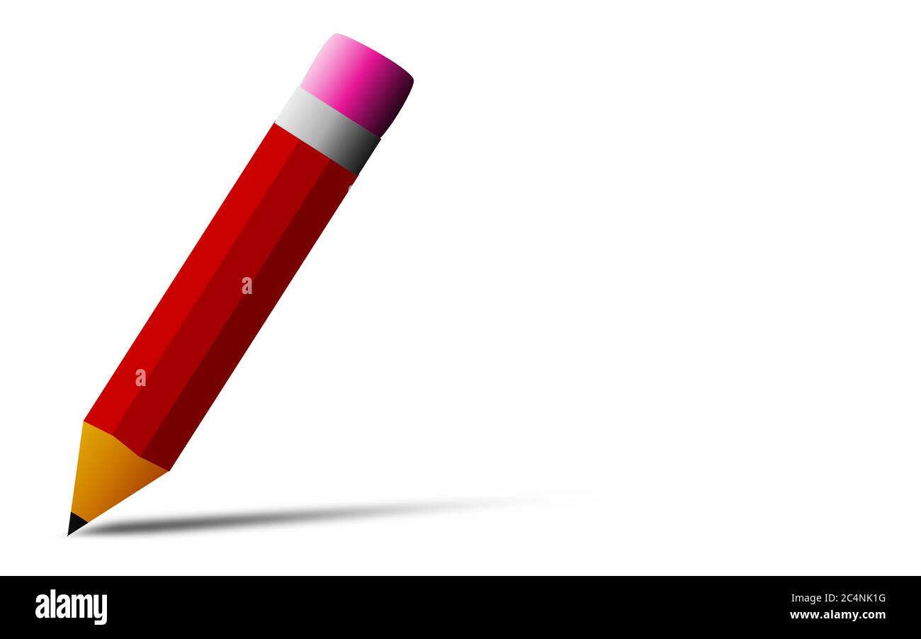 Red pencil with eraser isolated, 3D rendering Stock Photo