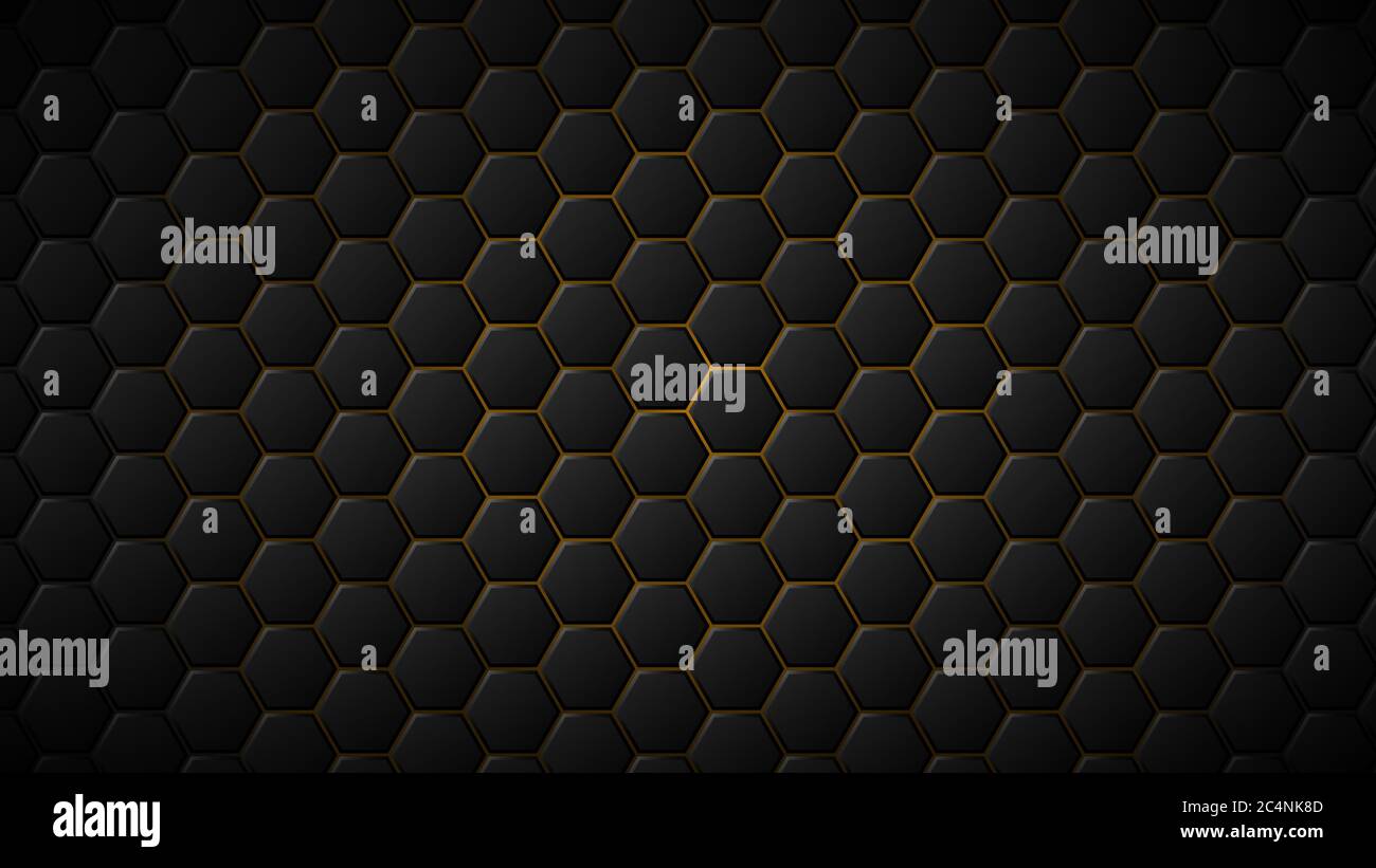 Abstract background of black hexagon tiles with yellow gaps between them Stock Vector
