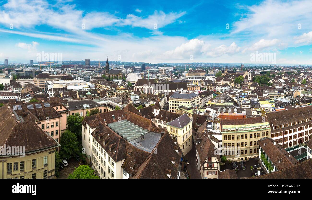 Panoramic aerial view of Basel in a beautiful summer day, Switzerland ...