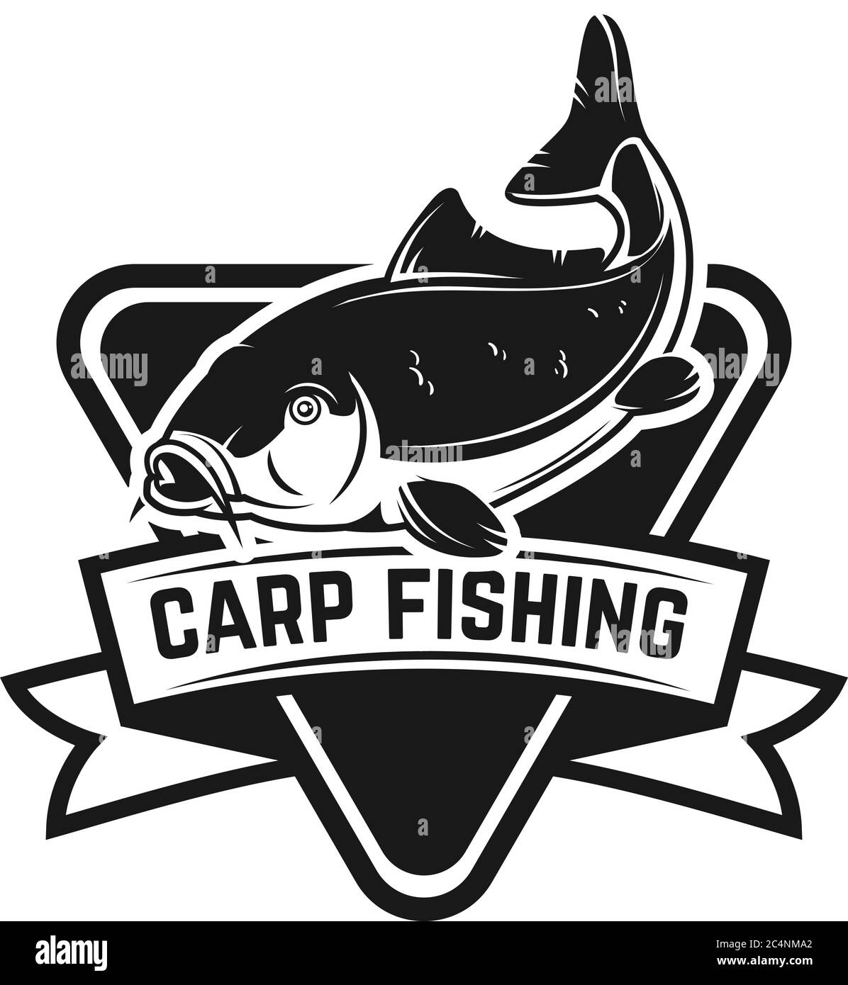 Carp fishing. Emblem template with carp fish. Design element for logo, label, sign, poster. Vector illustration Stock Vector