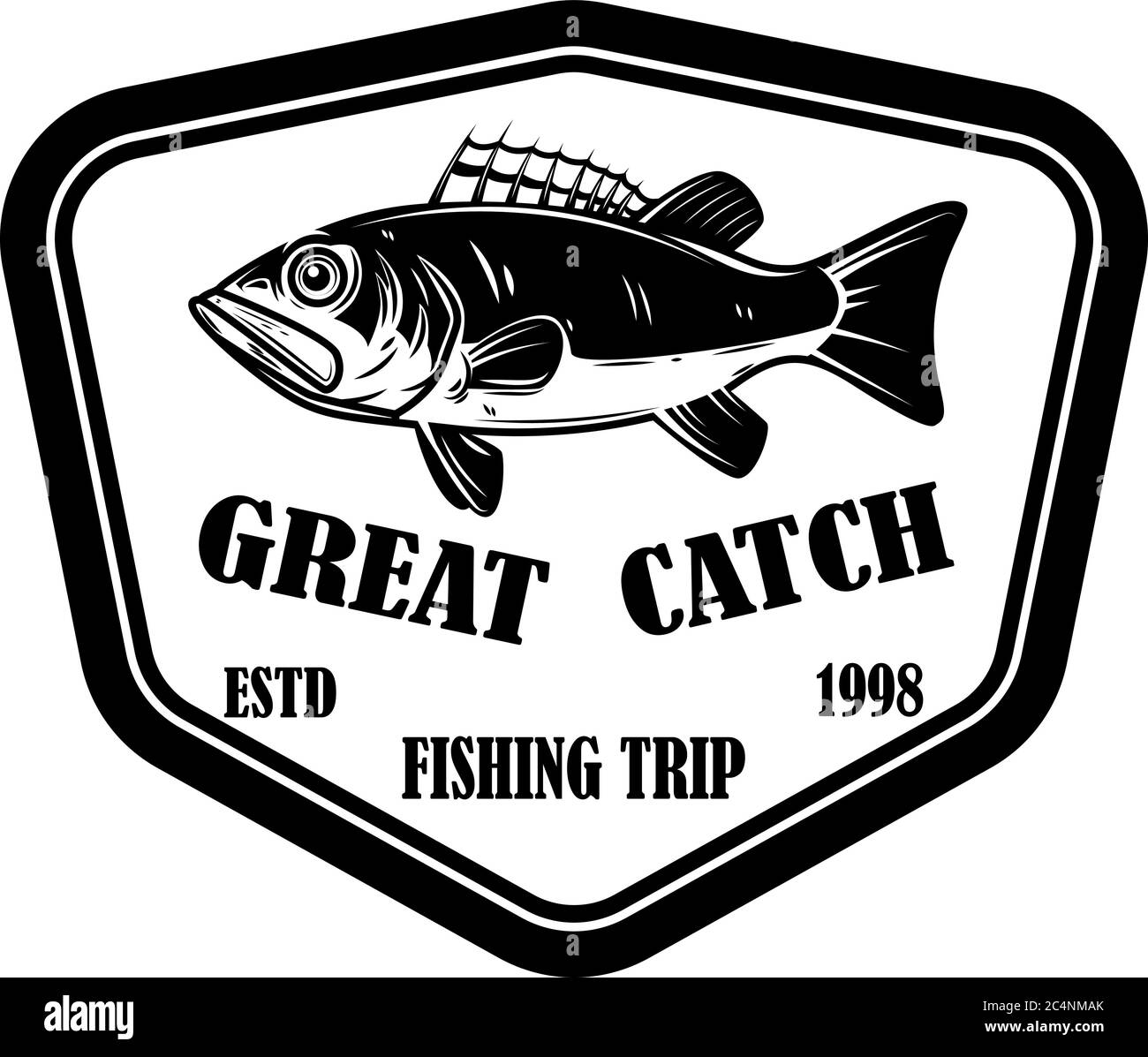 Great catch. Emblem template with perch. Design element for logo, label, sign, poster. Vector illustration Stock Vector