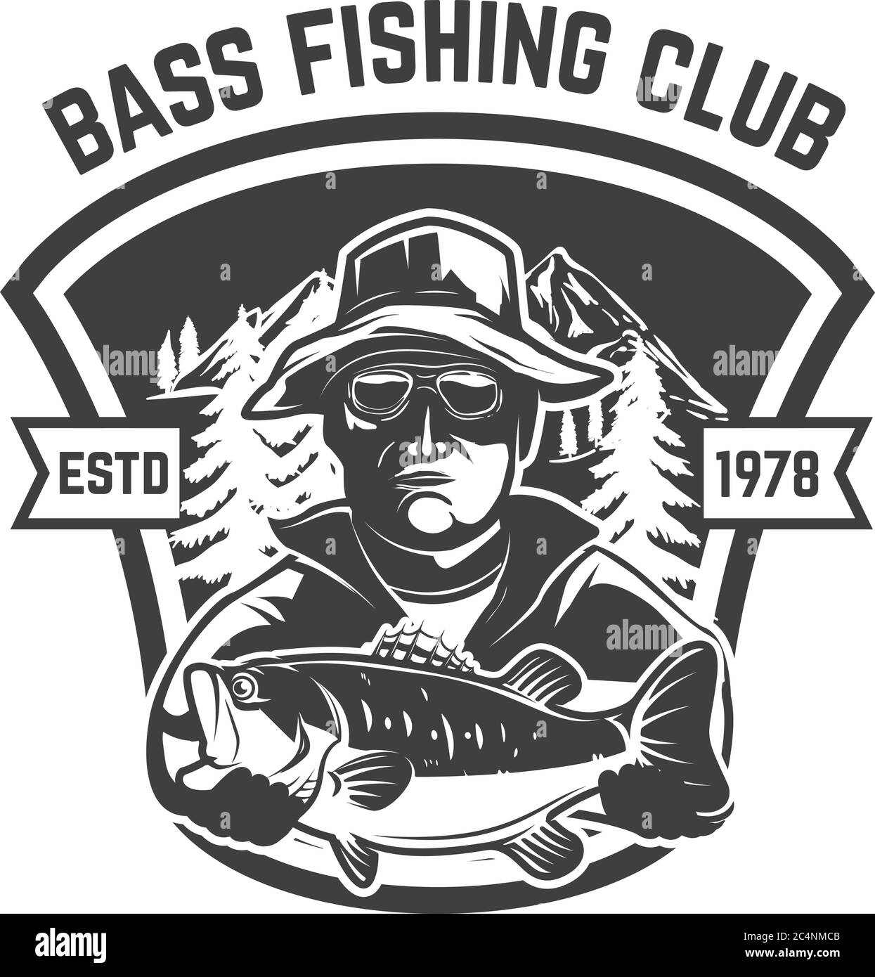 Bass fishing club. Emblem template with fisherman and perch. Design element  for logo, label, sign, poster. Vector illustration Stock Vector Image & Art  - Alamy