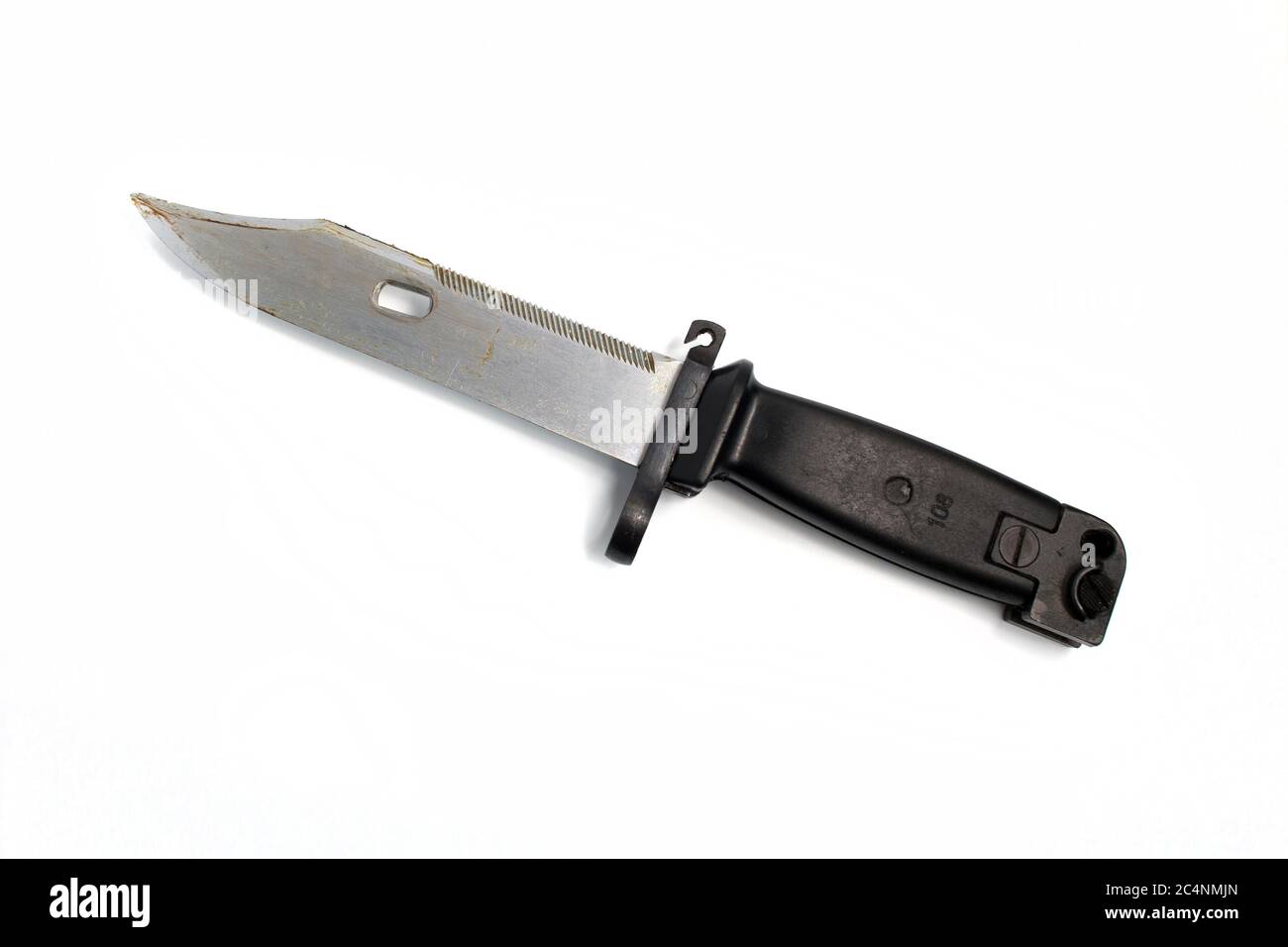 AK47 bayonet knife with a white background. Multifunctional combat army knife. Stock Photo