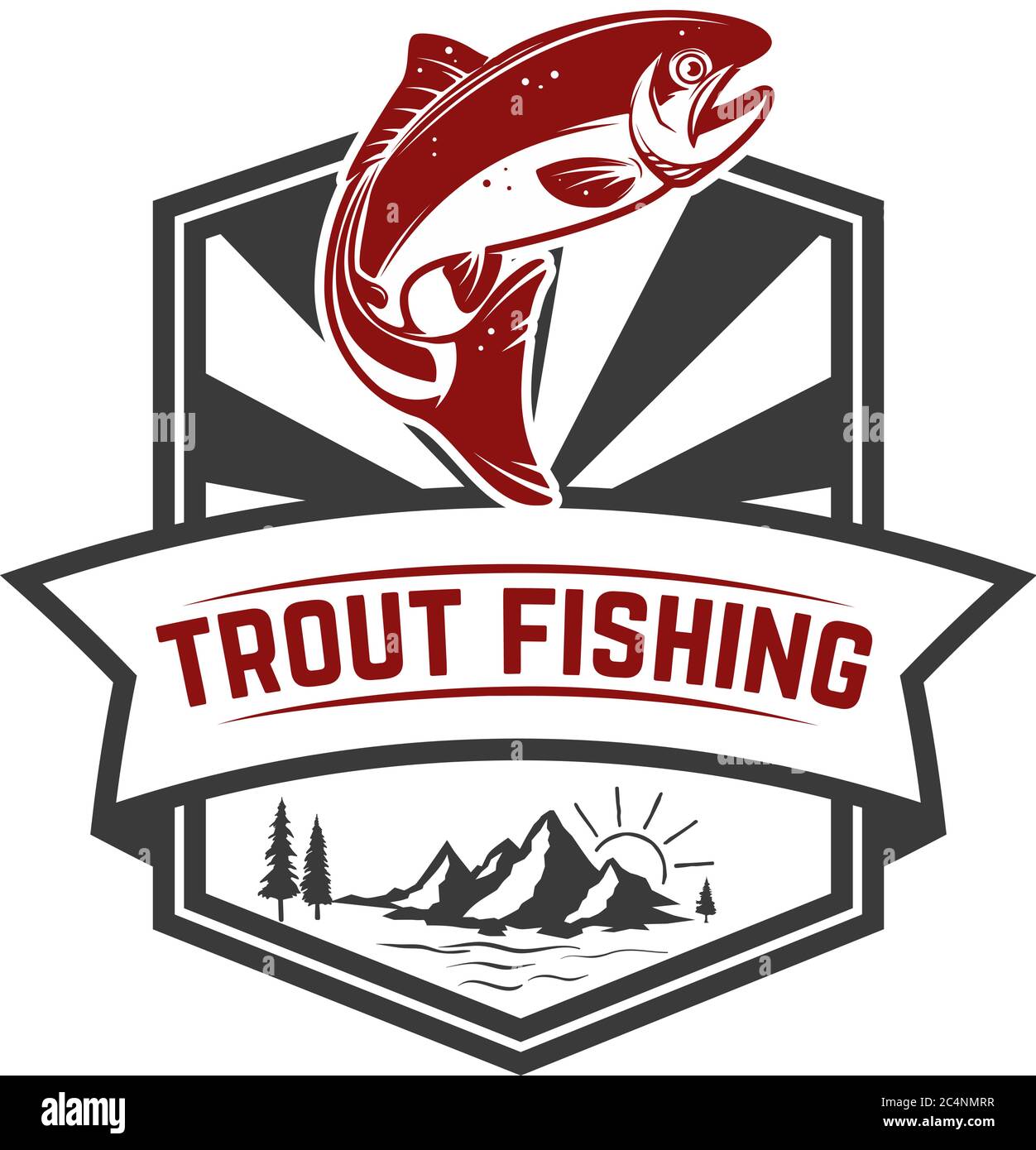 Trout fishing. Emblem template with trout fish. Design element for logo,  label, sign, poster. Vector illustration Stock Vector Image & Art - Alamy