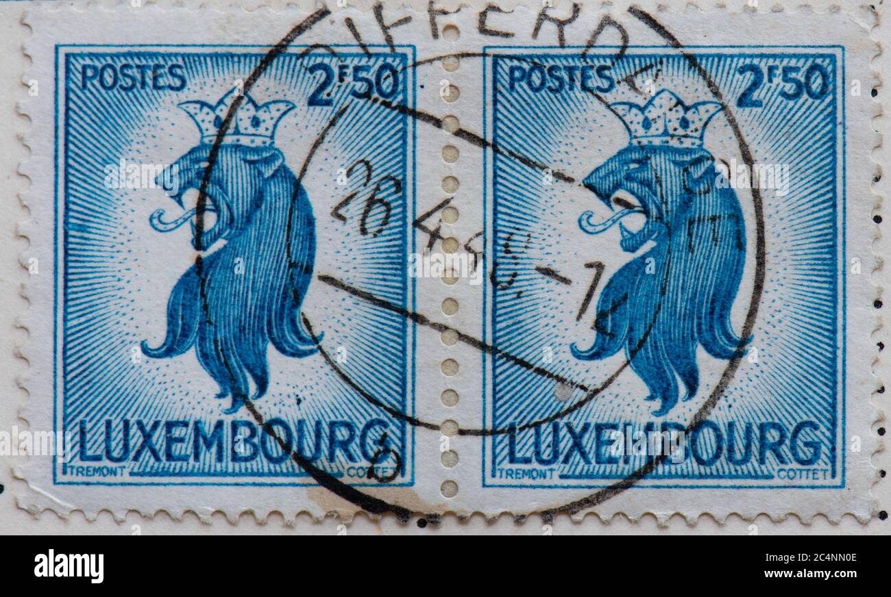 Luxembourg postage stamps - lion stamps Stock Photo