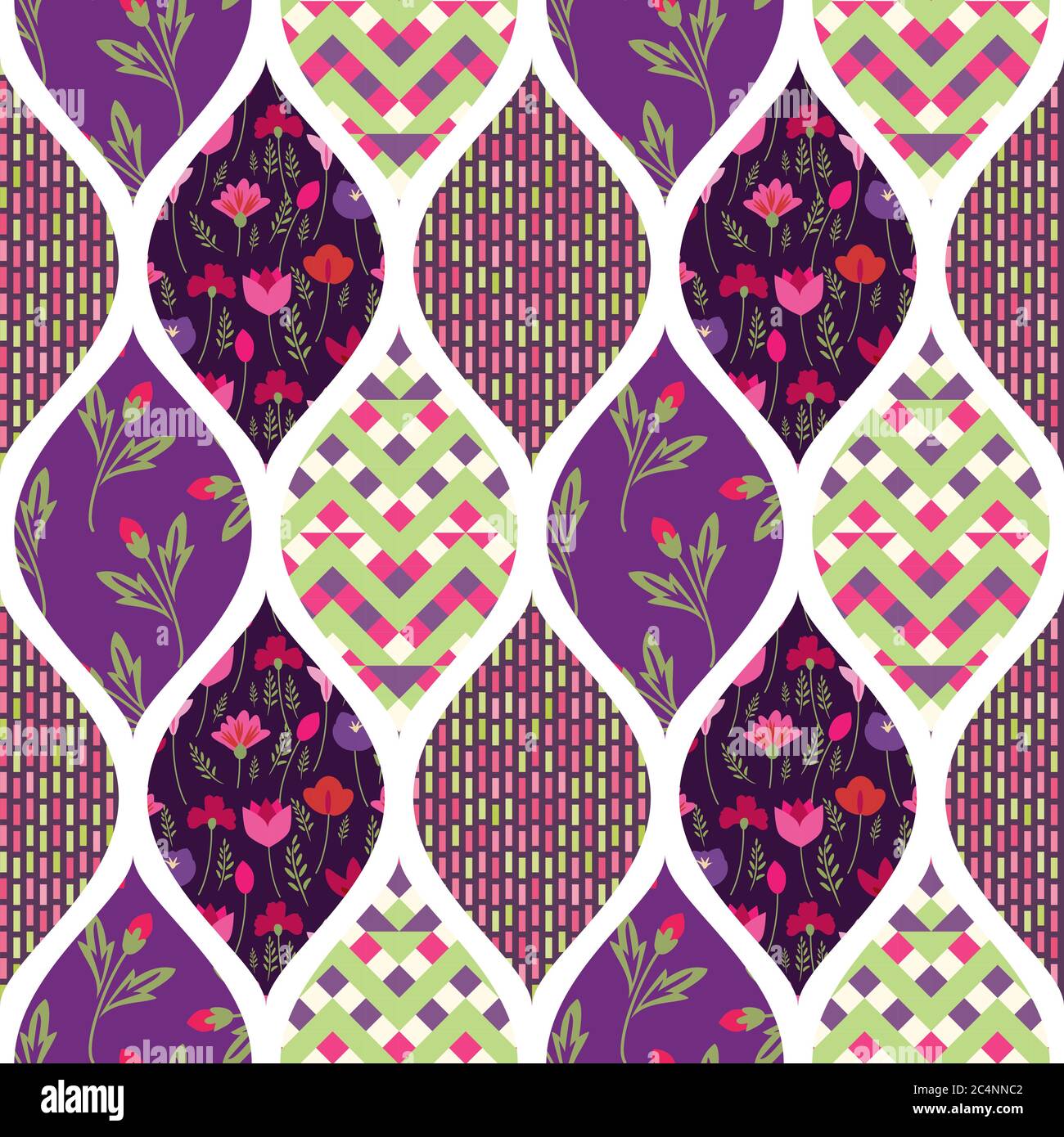 Seamless patchwork floral and geometric pattern Stock Vector