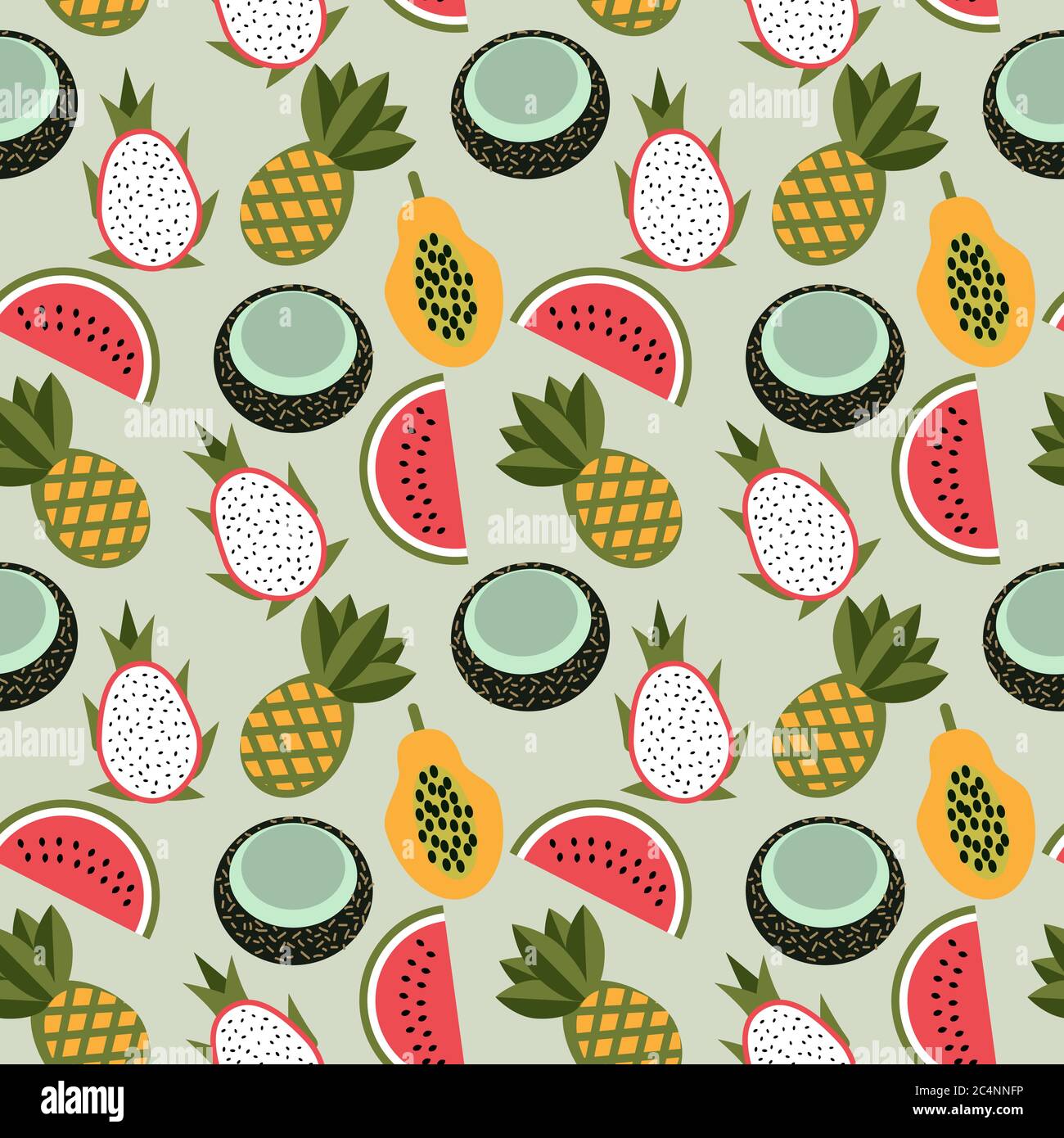 Seamless tropical fruits vector pattern Stock Vector
