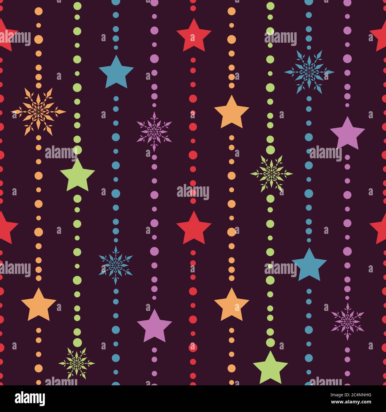Seamless pattern with multicolored stars and snow Stock Vector