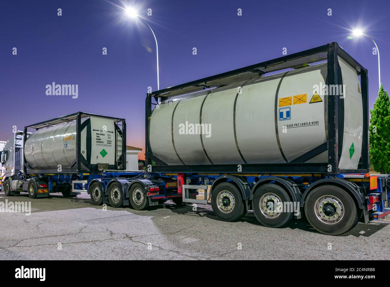 Mega truck, special vehicle consisting of two semi-trailers with a maximum weight of 60 tons Stock Photo