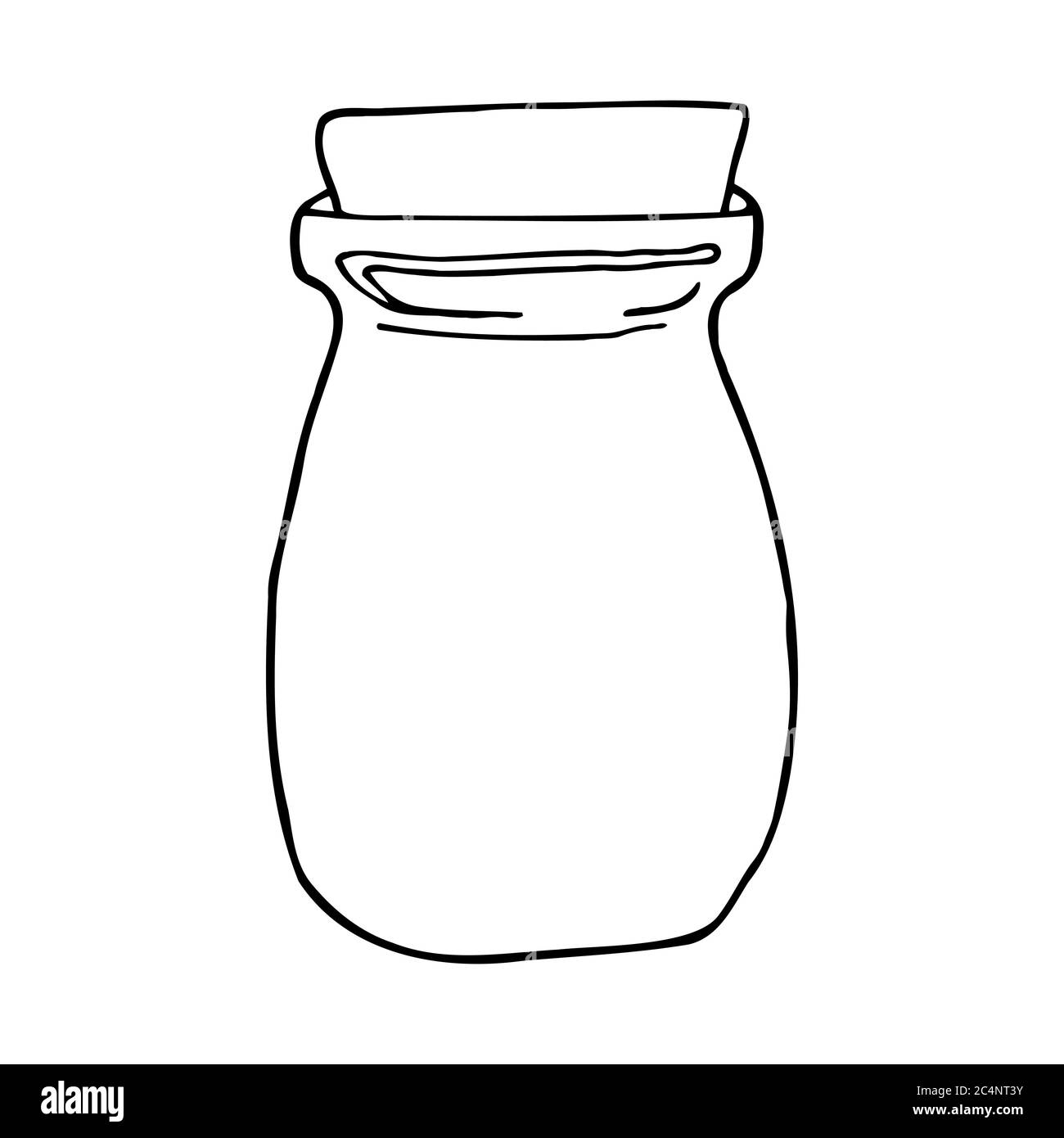 Hand drawn jar. Contour sketch. Kitchen objects doodle style. Vector illustration isolated on white background. Alchemy and vintage. Stock Vector