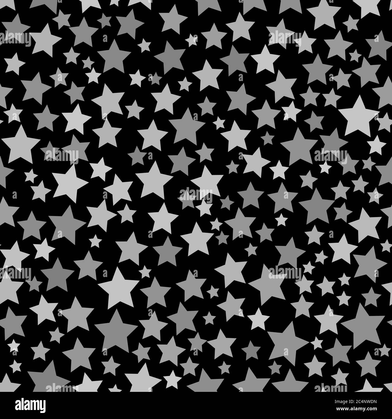 Abstract seamless pattern of stars of different sizes in black and gray colors Stock Vector