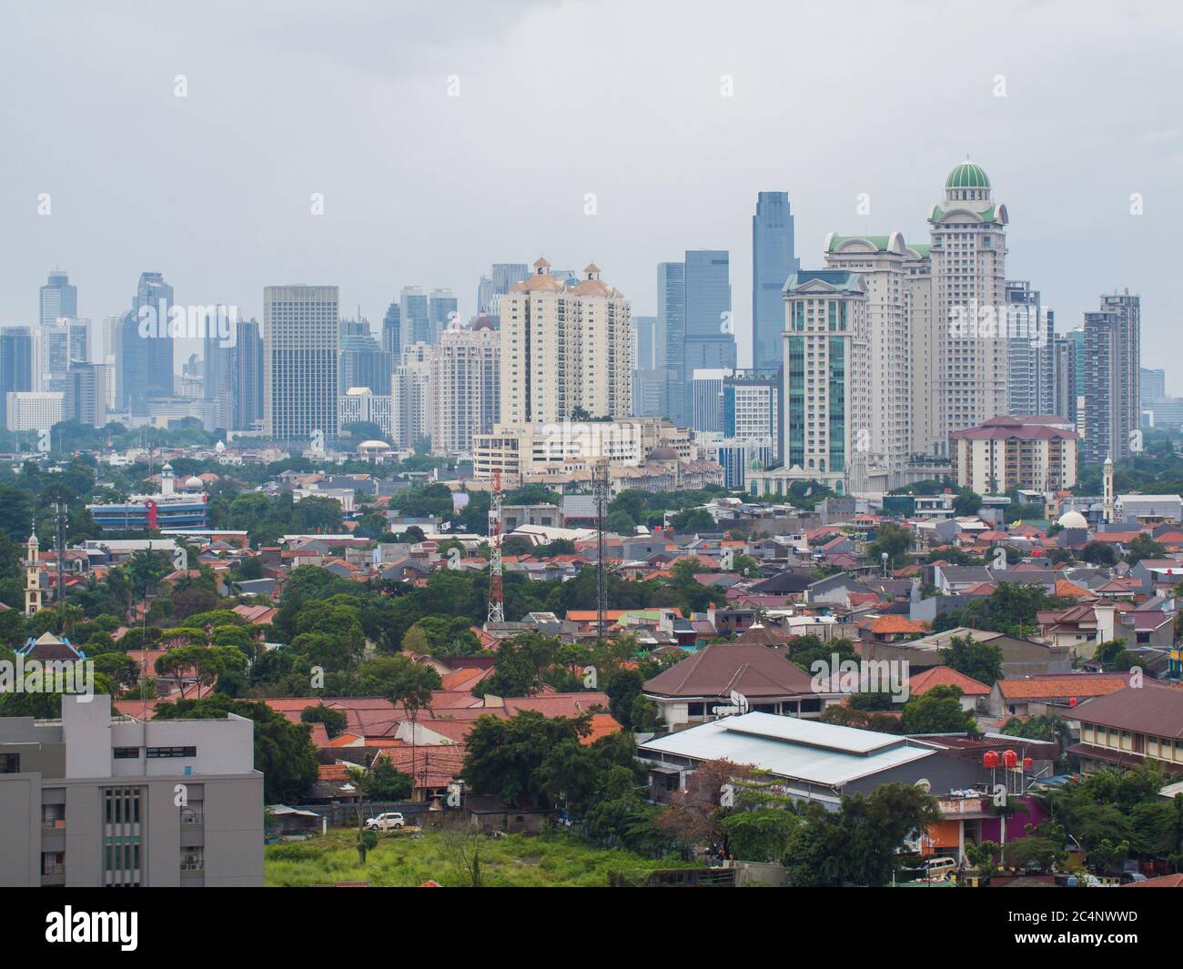 Panorama of the city of Jakarta, the capital of Indonesia, in cloudy