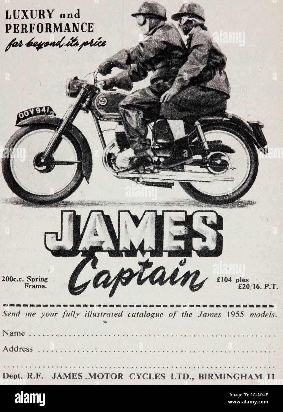 Vintage Advertisement For The British James Captain 0cc Motorcycle Stock Photo Alamy