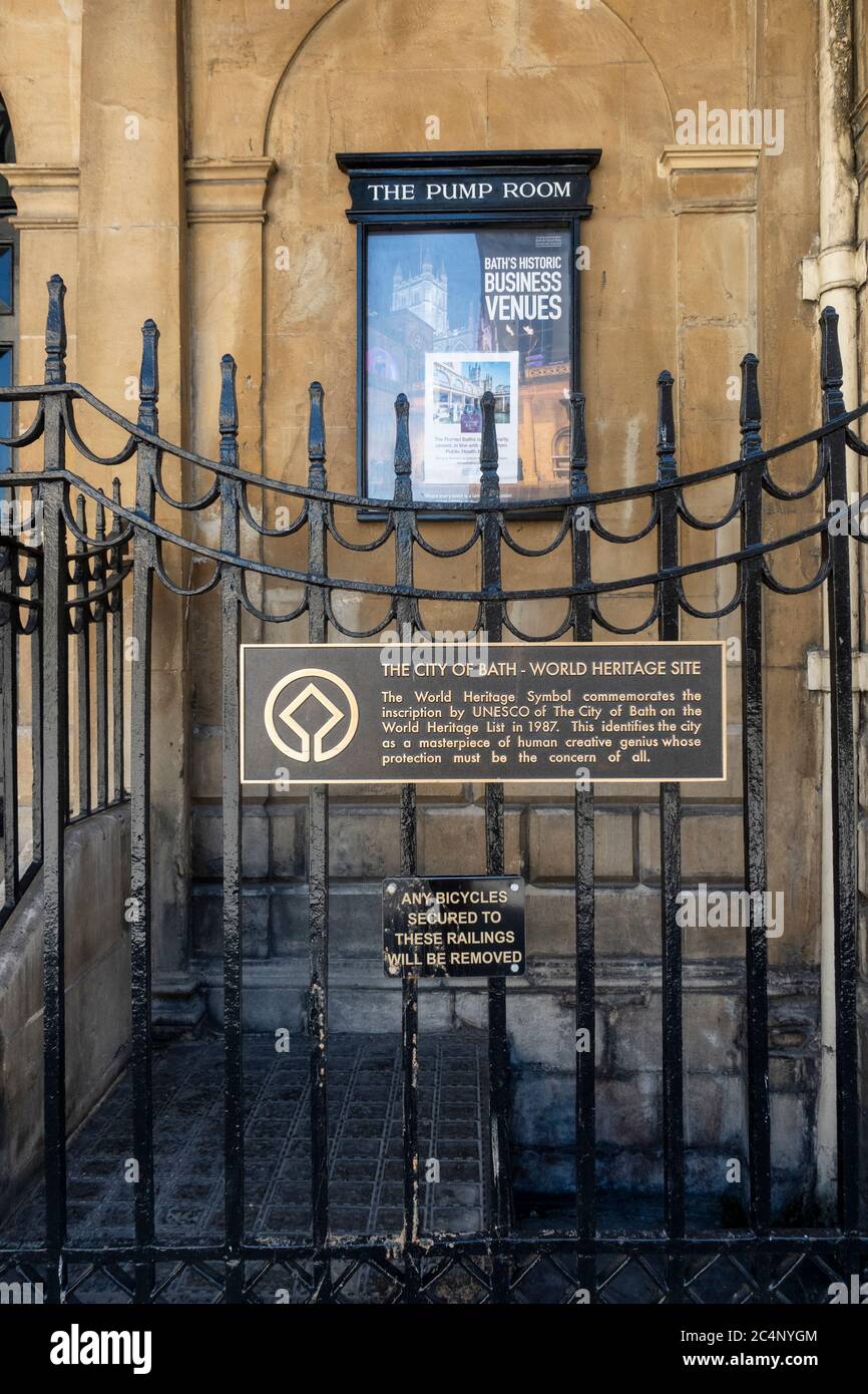 City of Bath World Heritage Site plaque, Bath, Somerset, England, UK Stock Photo