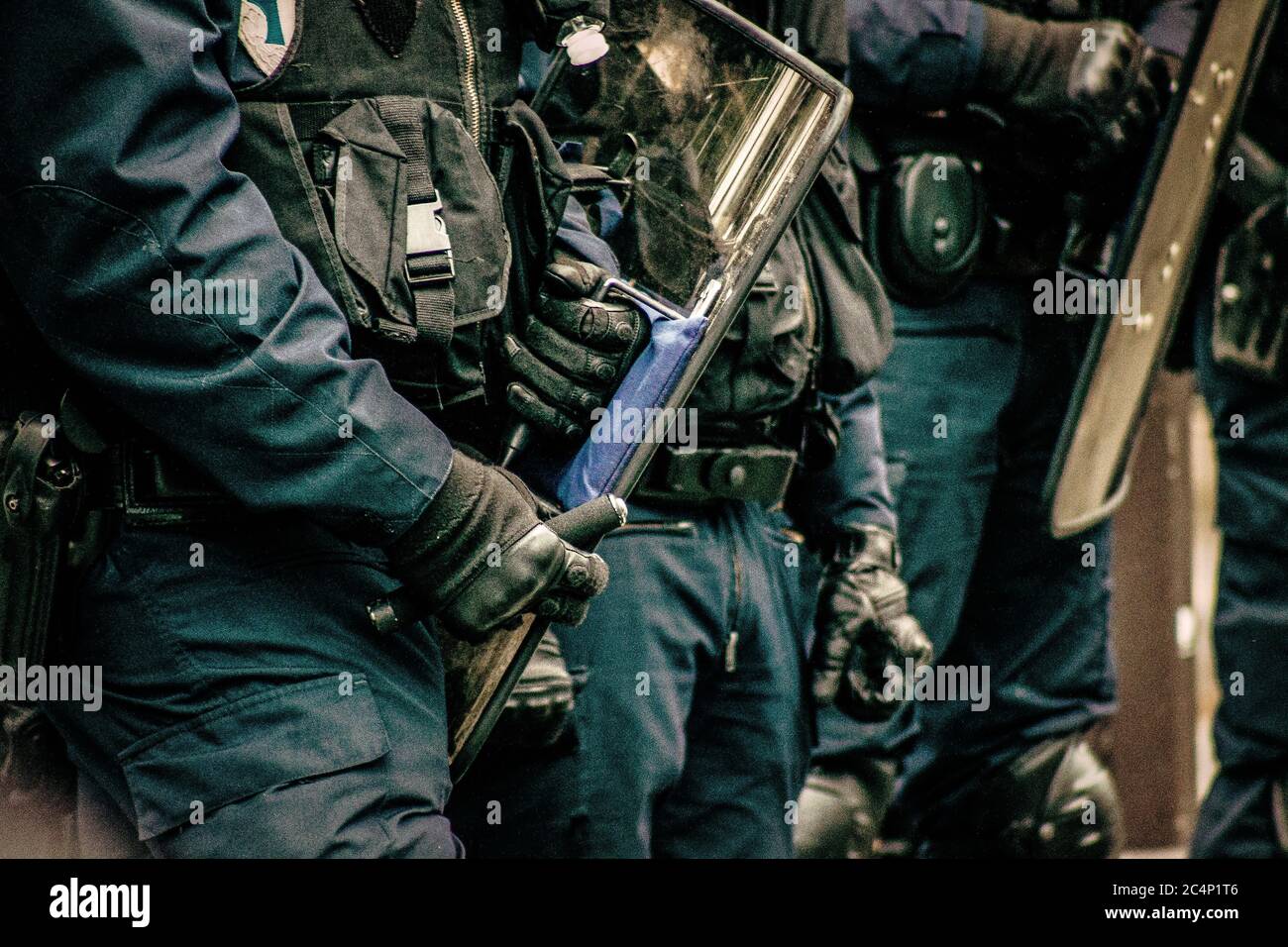 Closeup of the equipment of the special riot force of the French ...