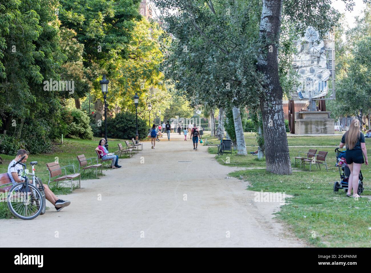 Barcelona, Spain  :  june 26, 2020:  People enjoy in Parque de la Cuidadella in Barcelona City after COVID 19 in June 2020. Stock Photo