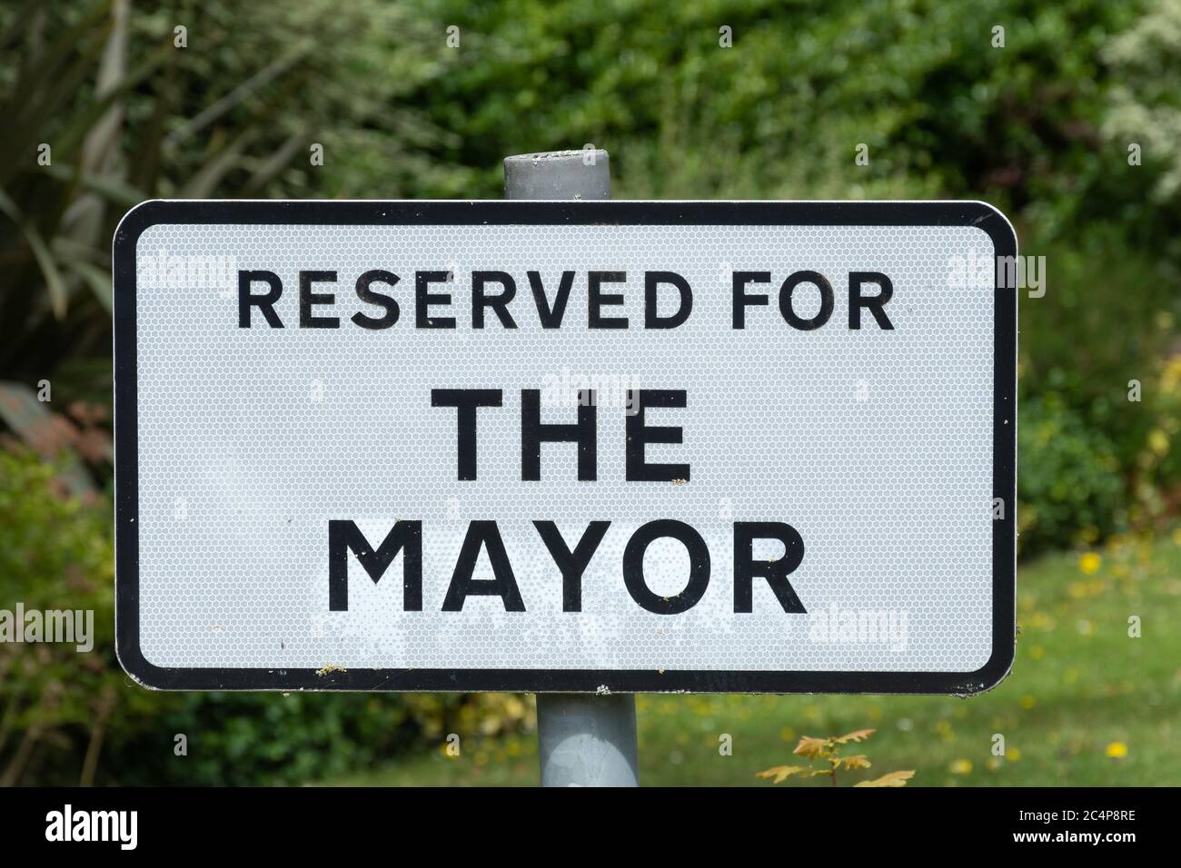 Reserved for the Mayor sign in local council office car park, UK Stock Photo