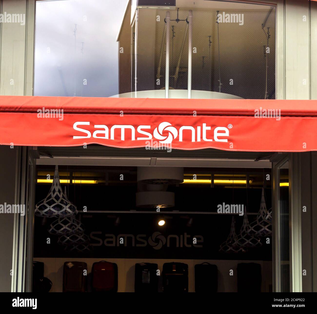 Ingolstad, Germany : Samsonite store. Samsonite International is an American luggage manufacturer and retailer, with products ranging from suitcases t Stock Photo
