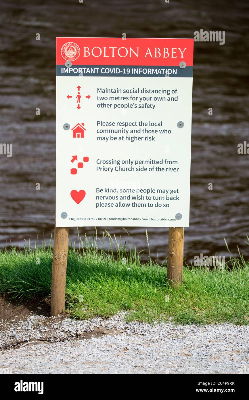 A sign at Bolton Abbey in Yorkshire, that recently reopened following ...