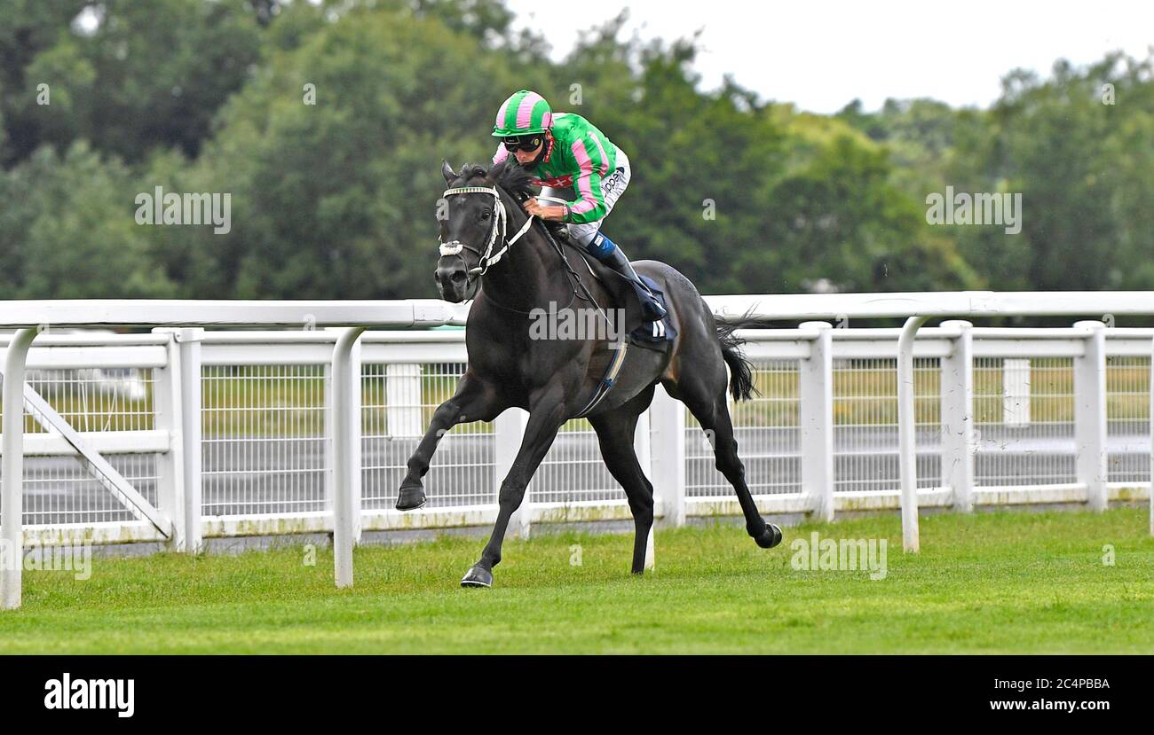 Pogo ridden by Kieran Shoemark wins the Bombardier British Hopped Amber Beer Midsummer Stakes at Windsor Racecourse. Stock Photo