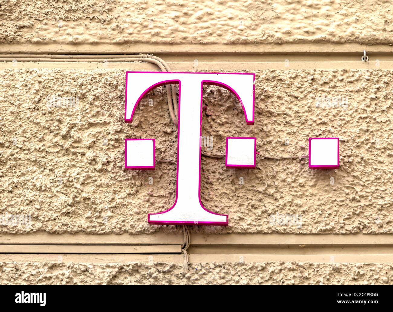 Ingolstadt, GERMANY : Emblem T-Mobile. T-Mobile International AG is a holding company for Deutsche Telekom AG's various mobile communications subsidia Stock Photo