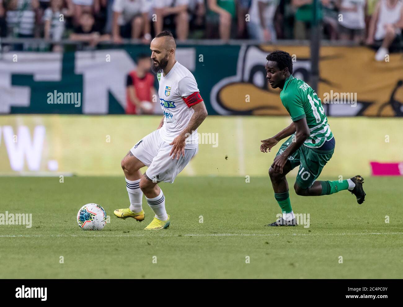 BUDAPEST, HUNGARY - FEBRUARY 15: (l-r) Miha Blazic of Ferencvarosi