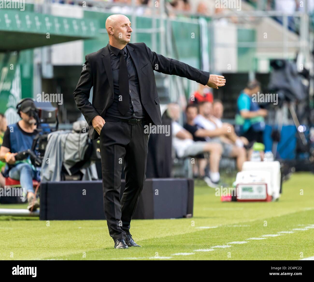 BUDAPEST, HUNGARY - MAY 27: (r-l) Endre Botka of Ferencvarosi TC challenges  Krisztian Simon of Ujpest FC during the Hungarian OTP Bank Liga match  between Ujpest FC and Ferencvarosi TC at Ferenc