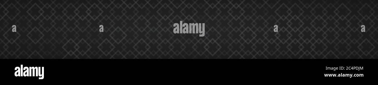 Abstract horizontal banner of intertwined small squares on black background Stock Vector