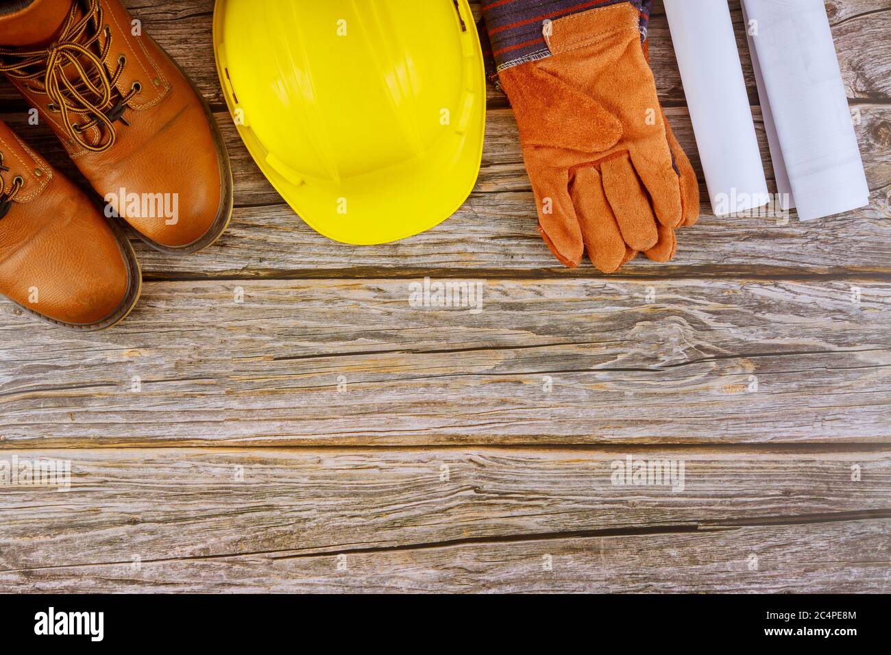 Industry worker protective workwear safety boots leather gloves yellow