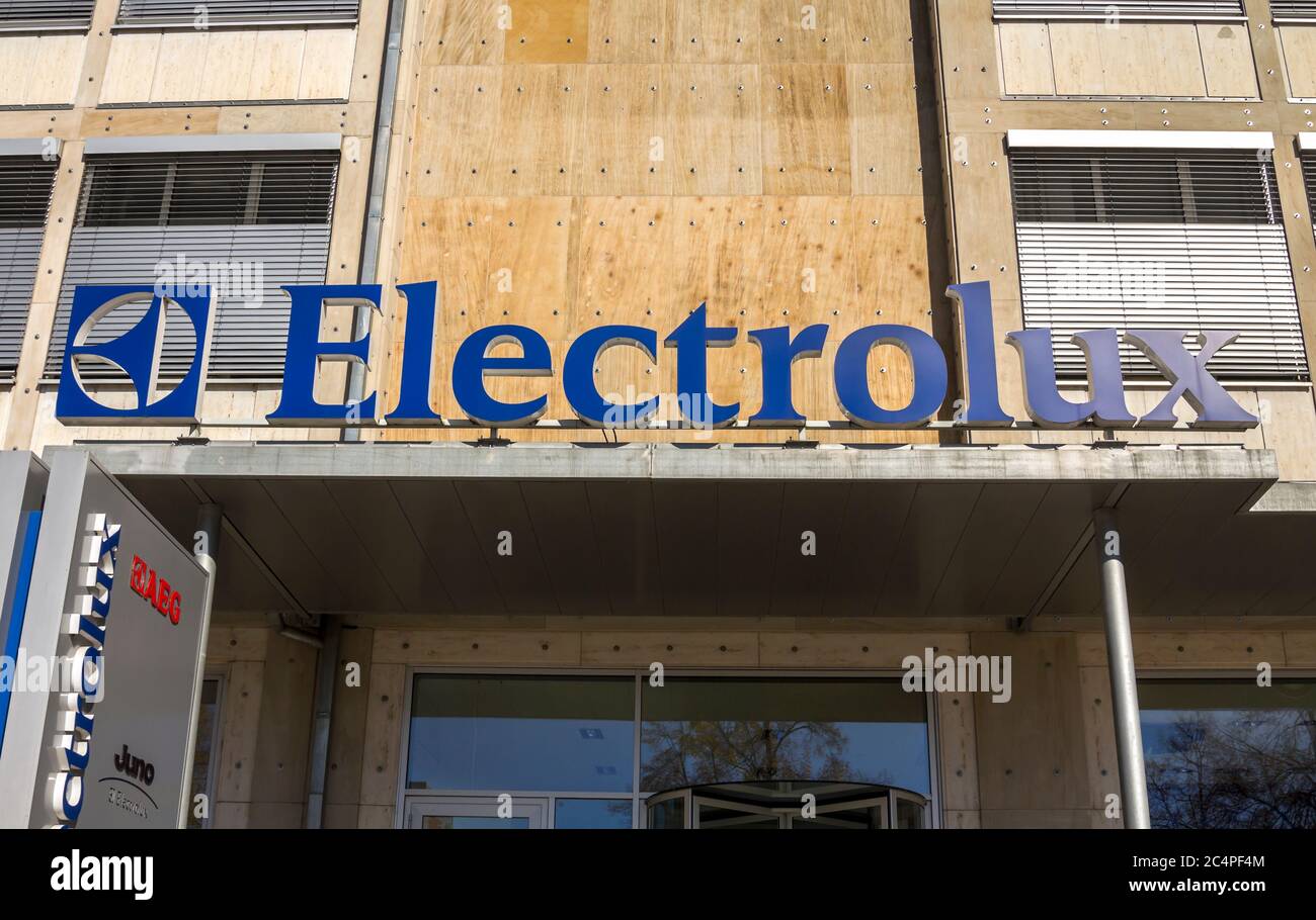 Nurnberg, Germany : Juno, Electrolux company logo on the enterance. Electrolux is a Swedish multinational home appliance manufacturer Stock Photo