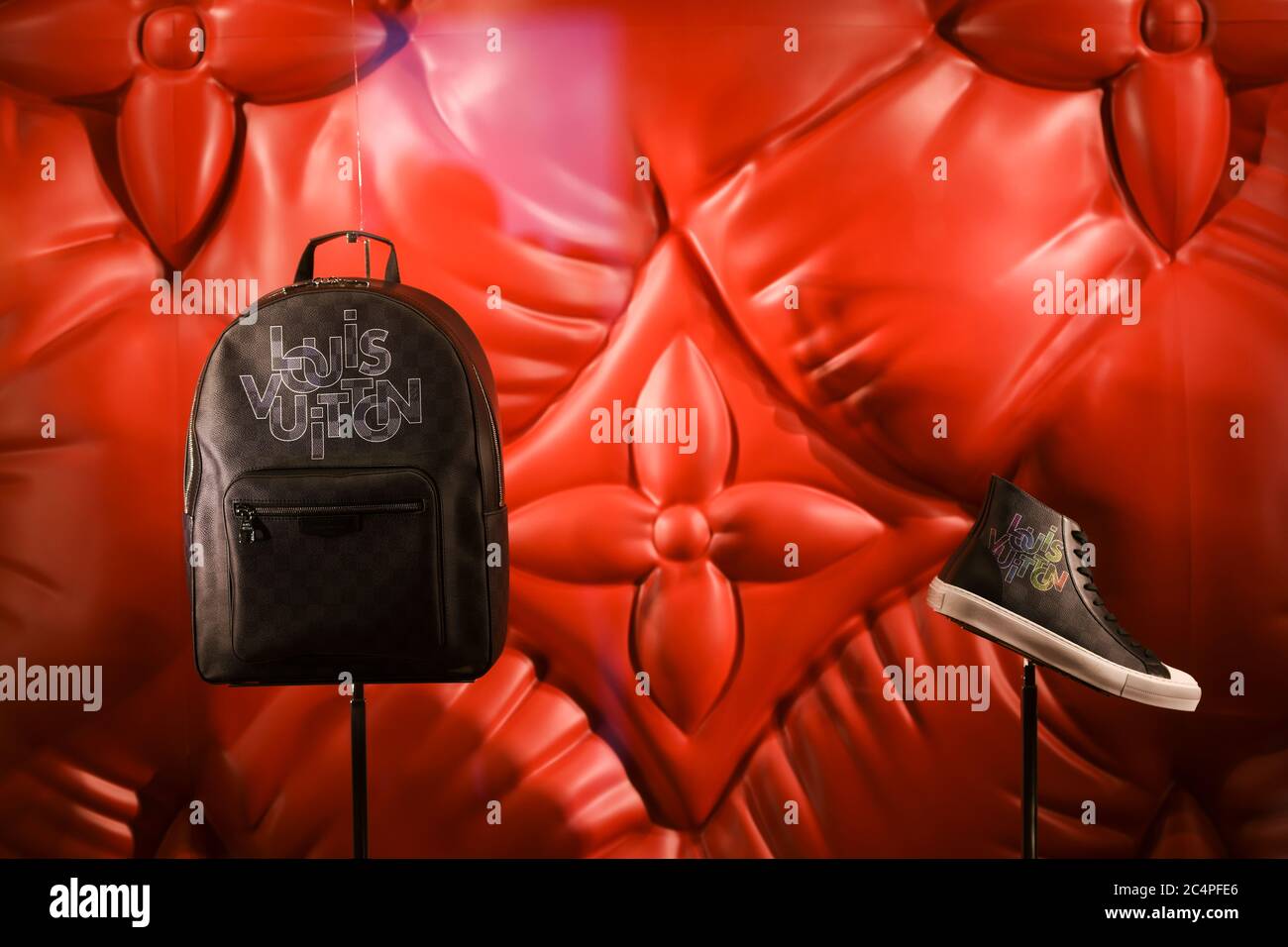 Max_Turbo: Backpacker's Ultra Luxury Red Leather Backpack Collection 2024  by LOUIS VUITTON ( Leather marked by LV logo patterns )