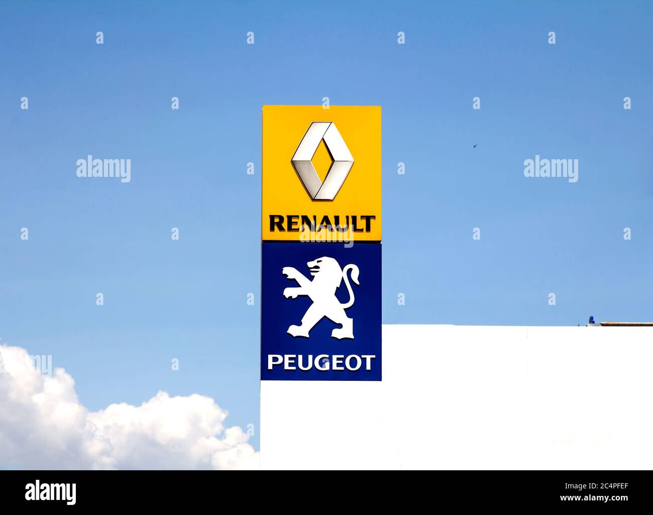 Ankara, Turkey Renault and Peugeot company logo in front of