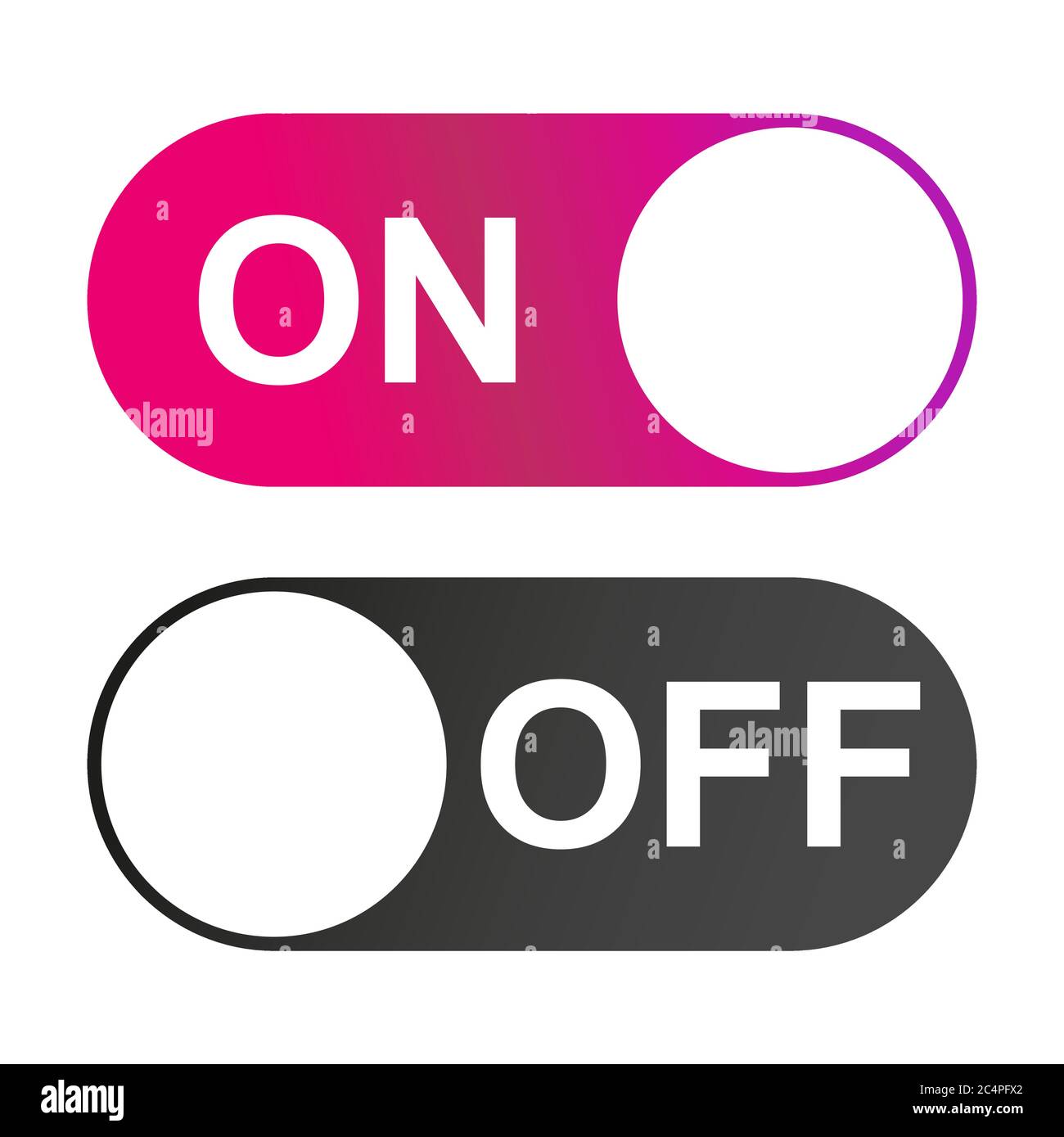 On and Off switch color buttons isolated on white background for app ...