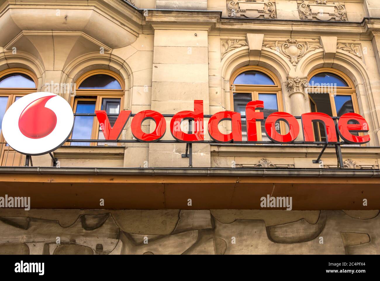 FURTH, GERMANY: Logo of Vodafone - Vodafone is a British multinational telecommunications company and It is the one of the world's largest mobile tele Stock Photo
